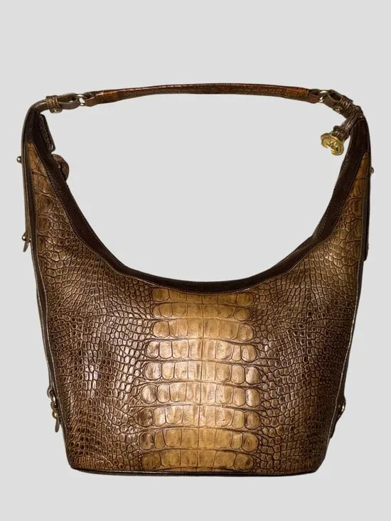 Brahmin Jacana Hobo Brown Ombre Croc Embossed Leather Brass Shoulder Bag + Charm - Picture 4 of 8